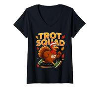 Womens Turkey Runner Day Trot Squad Thanksgiving Turkey Running Kid V-Neck T-Shirt