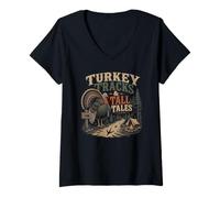 Women's Turkey Tracks and Tall Tales Camping Adventure V-Neck T-Shirt