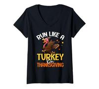Womens Turkey Trot Funny Run Like A Turkey On Thanksgiving V-Neck T-Shirt