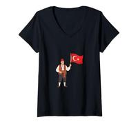 Women's Turkish Dad Traditional Folk Costume Flag Gift V-Neck T-Shirt