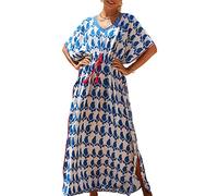 Womens Turkish Kaftan Long Bikini Cover up Maxi Beach Dress Tunic Caftan Loungewear with Waist Drawstring
