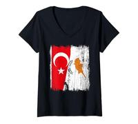 Womens Turkish Republic of Northern Cyprus Cyprus Half Flag V-Neck T-Shirt