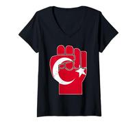 Womens Turkiye Flag Raised Fist Turkey Resilience Turkish Pride V-Neck T-Shirt