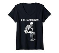 Women's Turn Based Board Game Chess is It Still Your Turn Skeleton V-Neck T-Shirt