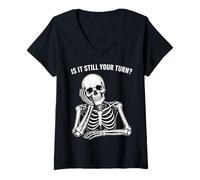 Women's Turn Based Board Game Chess is It Still Your Turn Skeleton V-Neck T-Shirt