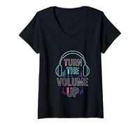 Womens Turn The Volume Up | Mandmi Inspired Motivational Quote V-Neck T-Shirt