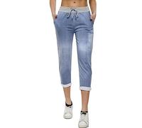 Women's Turn Up Italian Drawstrings Trousers Two Side Pocketed Casual Pants Ladies Summer Fashion Turn Up Italian Style Jeans Drawstring Leggings (Light Denim Plain, UK 14)