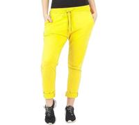 RIDDLED WITH STYLE Ladies Plain Turn Up Italian Slim Pant Womens Summer Elasticated Waist Trouser Yellow
