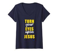 Womens Turn Your Eyes Upon Jesus - Passover Easter Christian Faith V-Neck T-Shirt
