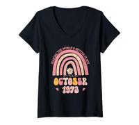 Womens Turning 52 Retro October 1973 52nd Birthday for Women V-Neck T-Shirt
