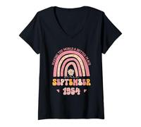 Womens Turning 71 Retro September 1954 71st birthday for women V-Neck T-Shirt