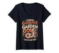 Women's Turning Garbage Into Garden Gold Since Day One Earthworm V-Neck T-Shirt