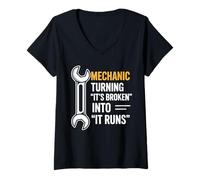 Women's Turning It’s Broken Into It Runs Funny Car Mechanic V-Neck T-Shirt
