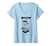 Womens Turntable Music Makes My Heart Beat (Record Player Graphic) V-Neck T-Shirt