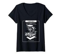 Womens Turntable Music Makes My Heart Beat (Record Player Graphic) V-Neck T-Shirt