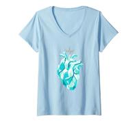 Women's Turquoise Crystal Heart Dysautonomia POTS Awareness Art V-Neck T-Shirt
