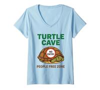Womens Turtle Cave People Free Zone No Entry Sign Funny Box Turtle V-Neck T-Shirt