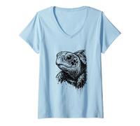 Womens Turtle Ink Art Grunge Ocean Marine Portrait Edgy Tortoise V-Neck T-Shirt