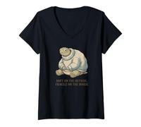 Women's Turtle Ironic Quote Fragile On Inside V-Neck T-Shirt