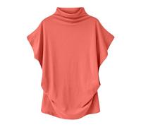 Womens Turtle Neck Tops Soft Plain Underwear Free Cutting Base Layers Ladies Short Sleeve Knitted Tshirt Loose Fit Solid Jumpers Mock Neck Pullover Plus Size 8-22