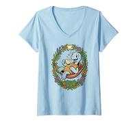 Women's Turtle Tea Lover Hammock Floral Wreath Cottagecore V-Neck T-Shirt