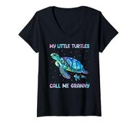 Women's Turtle Watercolor Sea Ocean My Turtles Call Me Granny V-Neck T-Shirt
