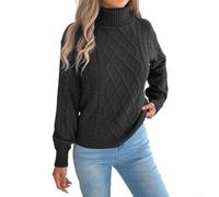 Women's Turtleneck Cable Knit Sweater Solid Color Loose Pullover for | Polyester Blend, Medium Stretch, Casual Style, Suitable For Spring And Winter, Ideal For Yoga Cycling Beach