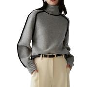 Women's Turtleneck Color Block Raglan Knit Sweaters-Casual Oversized Basic Stripe Long Sleeve Ribbed Pullover Fall Winter Tops (Light Grey,XS)