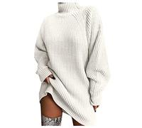Women's Turtleneck Jumper Dress Casual Long Sleeve Ribbed Knitted Bodycon Mini Sweater Dresses Autumn Winter Oversized Cable Knit Jumper Dress Pullover Tops Slim Fit Knitwear (3-Beige, L)