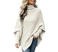 Women's Turtleneck Jumpers Elegant Long Sleeve Knitted Poncho Jumpers | High Neck Cable Knit Sweater for Women UK Asymmetric Textured Trendy Warm Thick Sweaters Casual Loose Fit Fall Winter Clothes