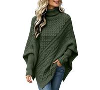 Women's Turtleneck Jumpers Elegant Long Sleeve Knitted Poncho Jumpers | High Neck Cable Knit Sweater for Women UK Asymmetric Textured Trendy Warm Thick Sweaters Casual Loose Fit Fall Winter Clothes