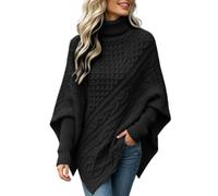 Women's Turtleneck Jumpers Elegant Long Sleeve Knitted Poncho Jumpers | High Neck Cable Knit Sweater for Women UK Asymmetric Textured Trendy Warm Thick Sweaters Casual Loose Fit Fall Winter Clothes