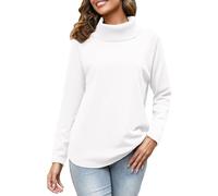 Women's Turtleneck Knit Pullover Long Sleeve Casual Oversized Curved Hemline Top Sweaters, White, M