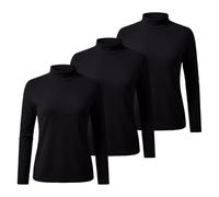 Womens Turtleneck Long Sleeve Shirts Stretchy Cotton Basic Slim Fit Autumn Witner Undershirts Tops 3pcs Trendy Thermal Warm Up Solid Color Work Office Casual Jumpers Black
