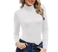 Women's Turtleneck Long Sleeve Top Tight Slim Fit T Shirts Tunic Tops for Leggings Crewneck Basic Crop Tops Cream Blouses Black T Shirt Casual Wear Weekend Top, Fashion, Basic Tops Women