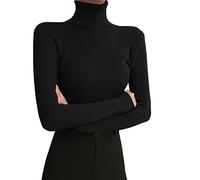 Womens Turtleneck Long Sleeved Leggings Autumn Winter 2022 Tight Knit Sweater with A Slim Black Pullover Underneath The Lapel Thermal Women Top (Black, One Size)