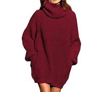 Womens Turtleneck Loose Oversized Cable Knit Sweater Dress Long Sleeve Chunky Slouchy Midi Tunic Pullovers