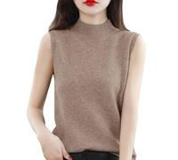 Women's Turtleneck Sweater Vest,Knitted Sleeveless High Neck Jumpers Tank Top,Solid Color Bottoming Shirt Vintage Gilets Streetwear,Retro Casual Knitwear Pullovers Waistcoat Sweatshirts Khaki