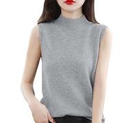Women's Turtleneck Sweater Vest,Knitted Sleeveless High Neck Jumpers Tank Top,Solid Color Bottoming Shirt Vintage Gilets Streetwear,Retro Casual Knitwear Pullovers Waistcoat Sweatshirts Grey