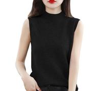 Women's Turtleneck Sweater Vest,Knitted Sleeveless High Neck Jumpers Tank Top,Solid Color Bottoming Shirt Vintage Gilets Streetwear,Retro Casual Knitwear Pullovers Waistcoat Sweatshirts Black