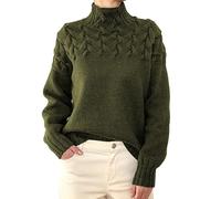 Womens Turtleneck Sweaters C able Knit Long Sleeve Tops Pullover Soft J umper Classic Fall Winter Fleece Tops for Women Women's J umpers Sweatshirt Ladies Casual Classic Plain Knit (Z-AA-Green, M)