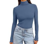 Womens Turtleneck Sweatshirt Thermal Base Layer Top Long Sleeve Slim Fit Undershirt Polo Neck Jumper Ladies Solid Colour Baggy Winter Office Work Loungewear Jumpers Layering Tops XXL Blue