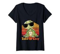 Womens Turtles TAKE IT EASY Funny Turtle V-Neck T-Shirt