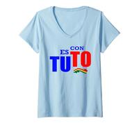 Womens Tuto for President Libertad para Bolivia Bolivian Flag V-Neck T-Shirt