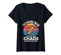 Women's Tutoring Mom Calm Outside Teaching Chaos Inside V-Neck T-Shirt