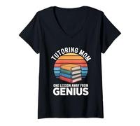 Women's Tutoring Mom One Lesson Away from Genius V-Neck T-Shirt