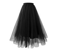 Women's Tutu Skirt Elegant Midi Pleated Skirt High Waist Irregular Layered Mesh Petticoat Casual Elasticated A Line Skirts Long Vintage Net Tiered Tutu 80s Halloween Carnival Prom Party (02-Black, XL)