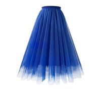 Women's Tutu Skirt Elegant Midi Pleated Skirt High Waist Irregular Layered Mesh Petticoat Casual Elasticated A Line Skirts Long Vintage Net Tiered Tutu 80s Halloween Carnival Prom Party (01-Blue, M)