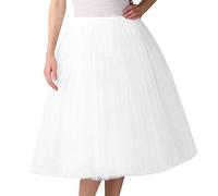 Women's Tutu Skirts High Waist Layered Mesh Ballet Underskirts 80s Costume Neon Party Accessories Rave Retro Prom Party Skirt Ladies Knee-Length Fancy Dress Costume Hen Party (02-White, One Size)