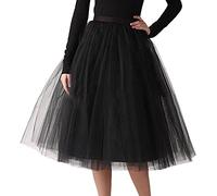 Women's Tutu Skirts High Waist Layered Mesh Ballet Underskirts 80s Costume Neon Party Accessories Rave Retro Prom Party Skirt Ladies Knee-Length Fancy Dress Costume Hen Party (02-Black, One Size)